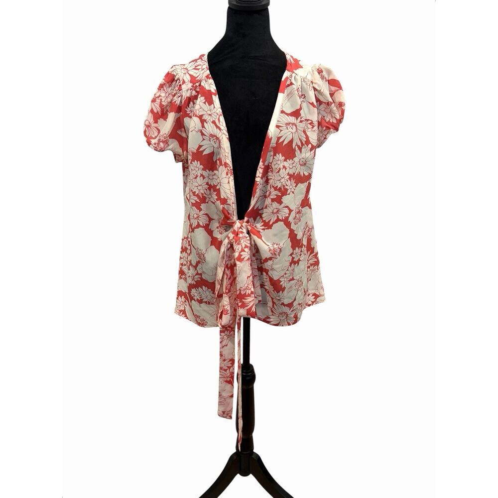 Banana Republic Women’s 100% Silk Floral Wrap Blouse Flutter Sleeves Size M